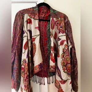 Anu by Natural L XL Wool Blend Boho Jacket Kimono Cardigan Fringe Festival